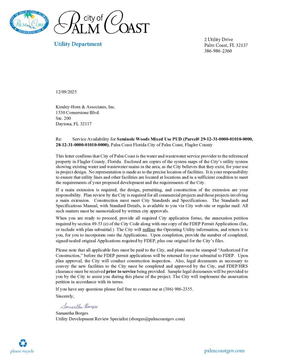 Borges Service Availability Letter, December 9 2025