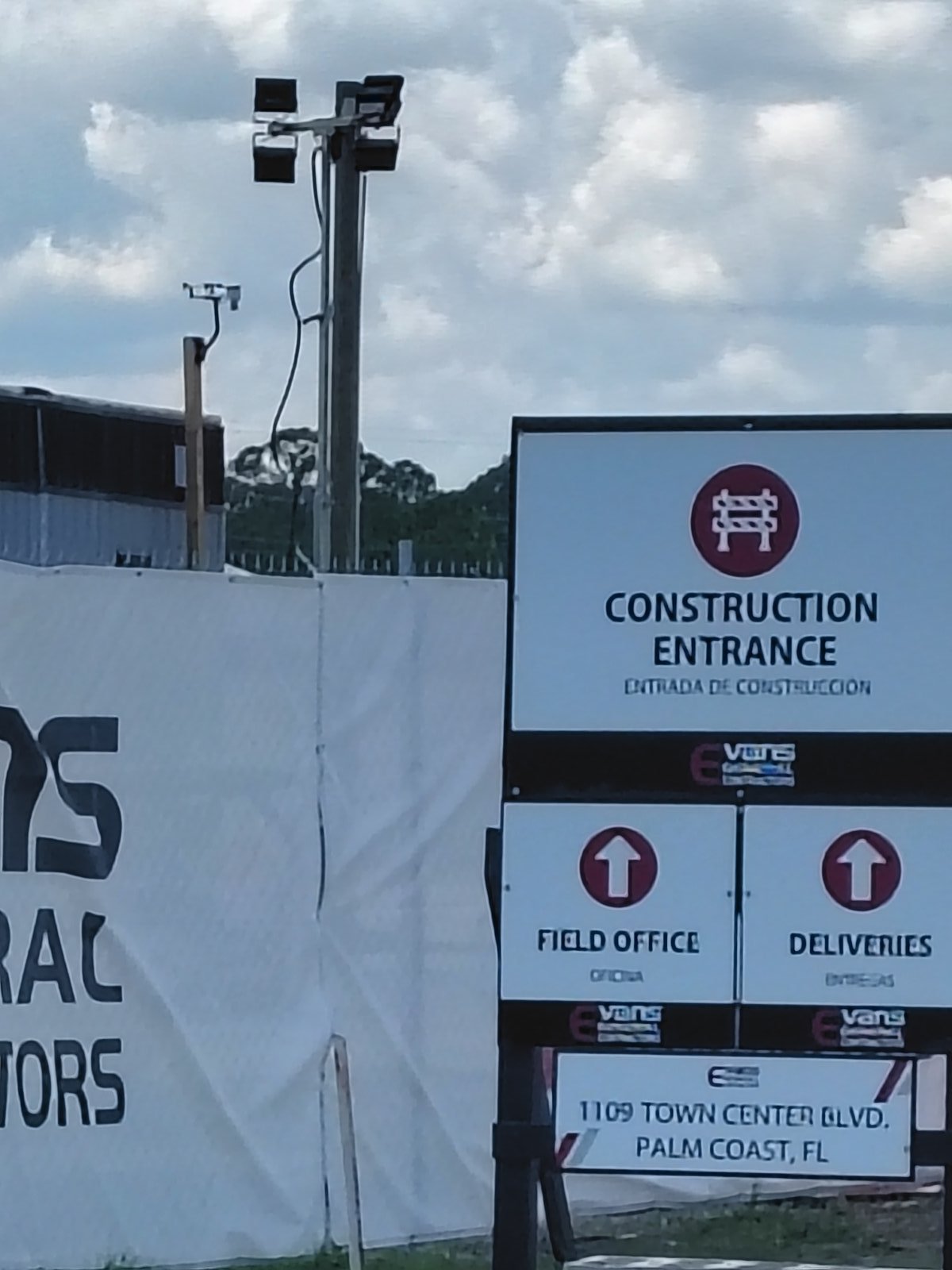 Construction entrance sign at the Sol cable landing station site, 1109 Town Center Boulevard, Palm Coast
